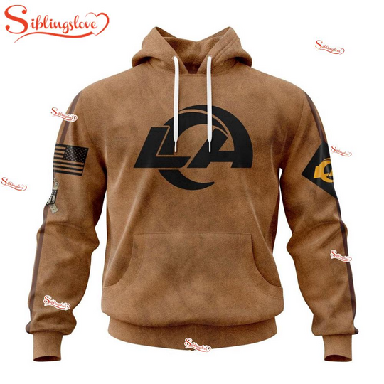 Discover Custom Name And Number football Los Angeles Rams Salute To Service Veterans Day 3D Hoodie