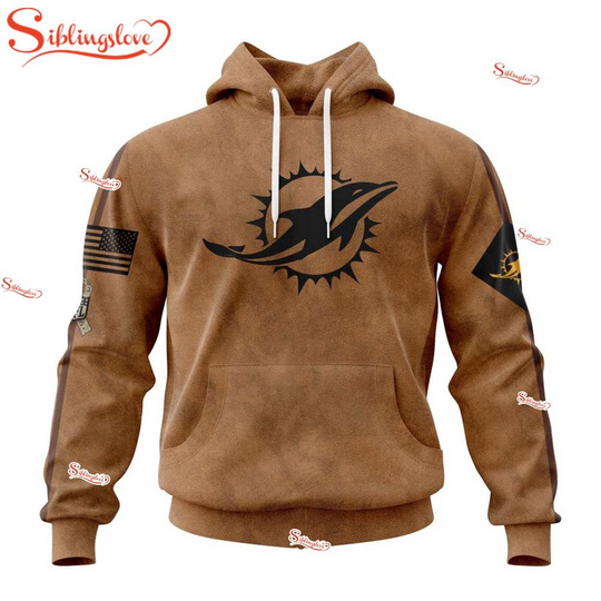 Custom Name And Number football Miami Dolphins Salute To Service Veterans Day 3D Hoodie