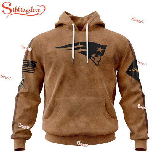 Custom Name And Number football New England Patriots Salute To Service Veterans Day 3D Hoodie