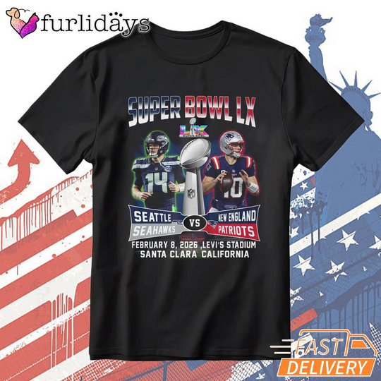 Discover Seattle Seahawks Super Bowl LX Matchup Poster Graphic T-Shirt