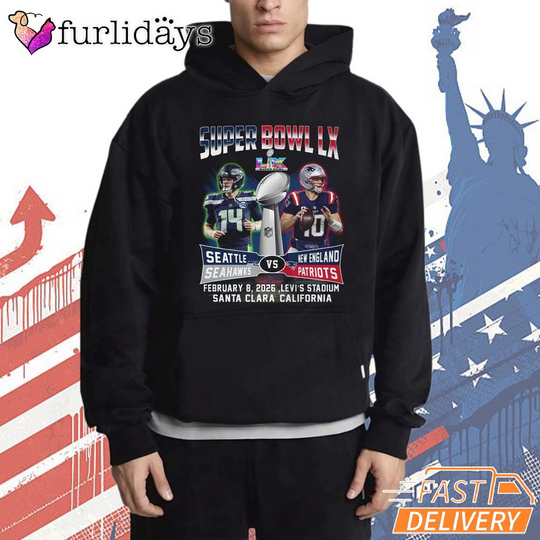 Discover Seattle Seahawks Super Bowl LX Matchup Poster Graphic Hoodie