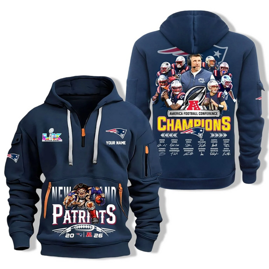 Discover Personalized 2026 Patriots AFC Champions SBLX Quarter Zip Hoodie