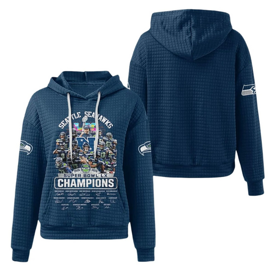 Discover 2026 Seahawks SB LX Champions Waffle Hoodie