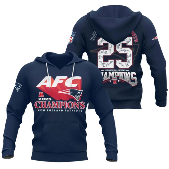 Discover New England Patriots 2025 AFC Champions Signature Hoodie
