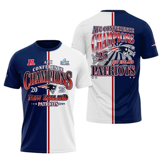 Discover NE Patriots 2025 AFC Conference Champions Bowl LX Shirt