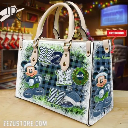 Seattle Seahawks Personalized Christmas Leather Hand Bag