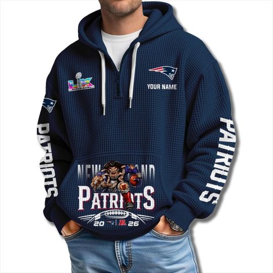 NE Patriotss 2026 Superbowl Waffle Quarter Zip Hoodie