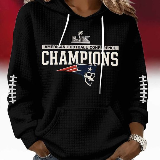 Patriots AFC Champions 2026 Waffle Hoodie