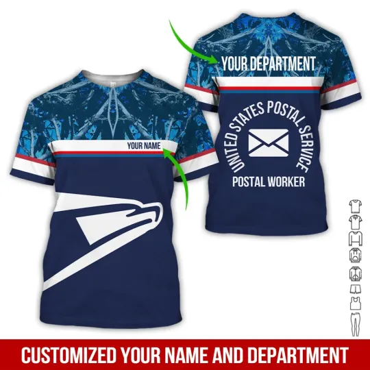Personalized Name Camo Blue Postal Worker 3D Shirt
