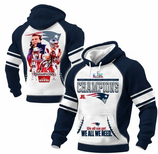 NE Patriots 2025 AFC Champions Waffle Hoodie