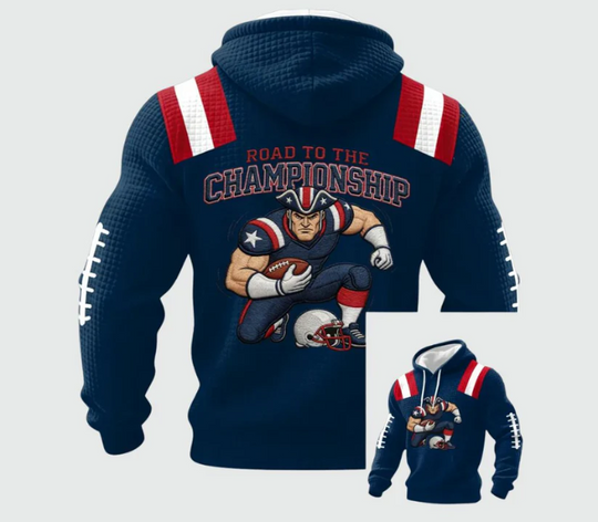Road To The Championship Go Patriots Football Fans Gameday Waffle Hoodie