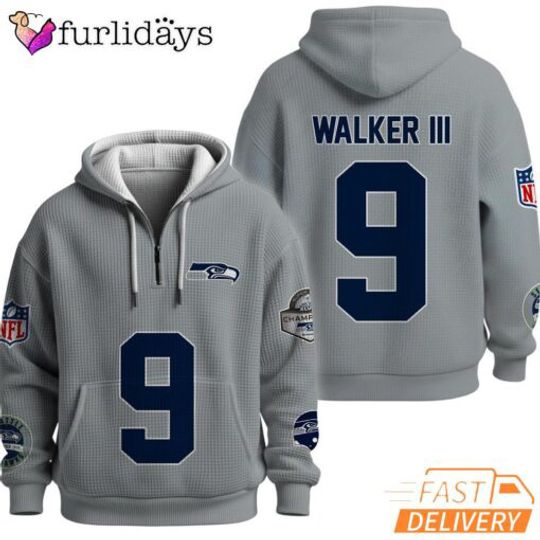 Seattle Seahawkss SuperB.owl Run 9 Grey Quarter Zip Waffle Hoodie
