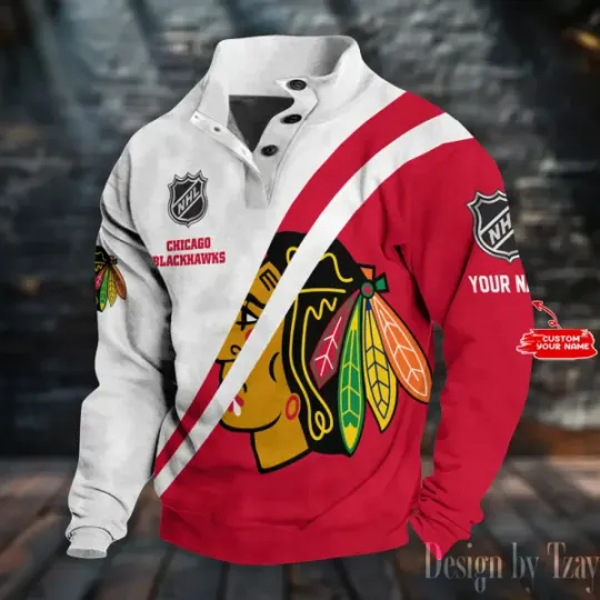 Chicago Blackhawks NHL Double Breasted Stand Collar Sweatshirt