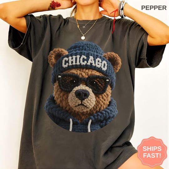Discover Faux Yarn Chicago Football Shirt, Game Day Bear T-Shirt, Football Fan Sports Gift, Tee For Men, Women