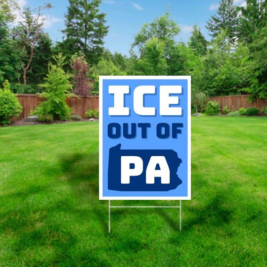 Discover Ice Out of PA Yard Sign (24x18) with Metal H-Stake, 4mm Corrugated Plastic, Two-Sided Sign