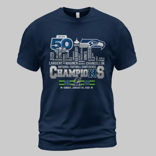Discover Seattle Seahawks NFC Champions 50th Anniversary T-Shirt