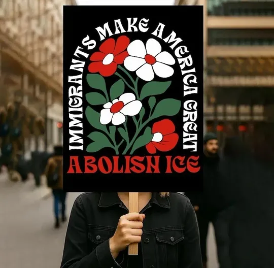 Discover Abolish ICE Immigration Human Rights Protest Sign Print, Anti-Trump Poster