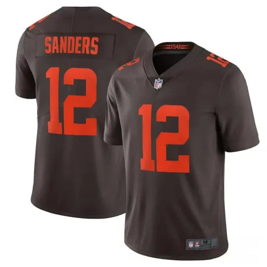 Discover NWT Men's Browns #12 Shedeur Sanders Brown Alpha Dawg Game Stitched Jersey S-3XL