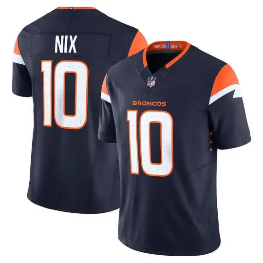 Discover NWT Men's/Youth Broncos #10 Bo Nix Navy FUSE Limited Stitched Jersey All Size
