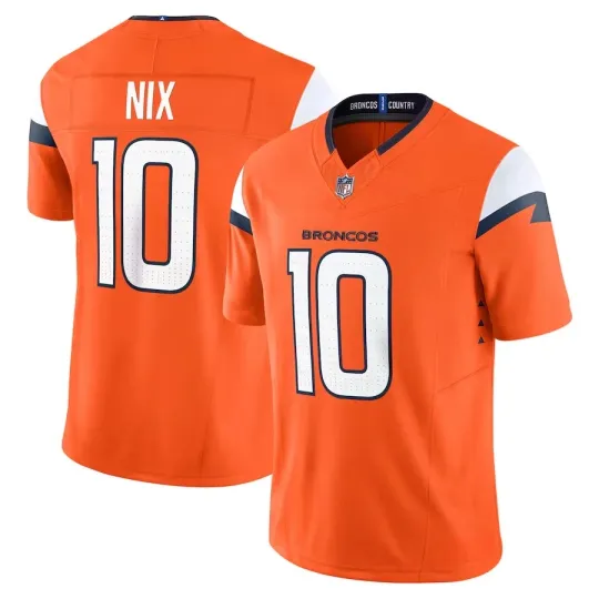 Discover NWT Men's/Youth Broncos #10 Bo Nix Orange FUSE Limited Stitched Jersey All Size