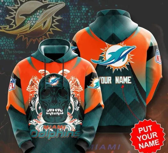 Miami Dolphins Hoodie Bandana Skull Limited Edition, Unisex Adults S-5XL