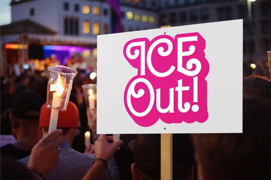 ICE Out! Outdoor Barbie Style Text Protest Sign
