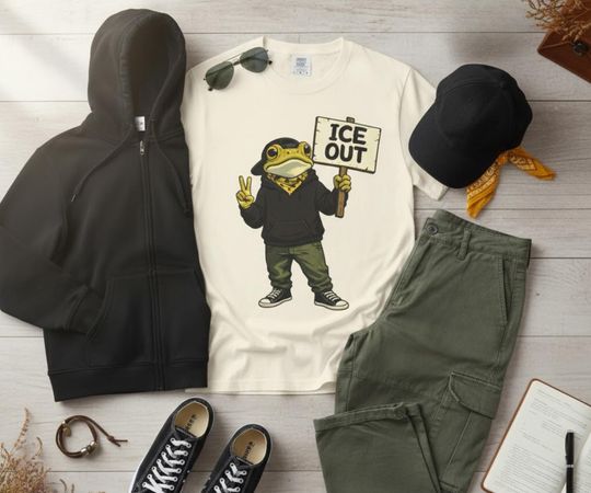 Discover ICE OUT Frog T-Shirt Bad Portland Bunny Protest Shirt Anti-ICE Tee, Peaceful Resistance Activist Shirt Sapo Camiseta Fuck Ice