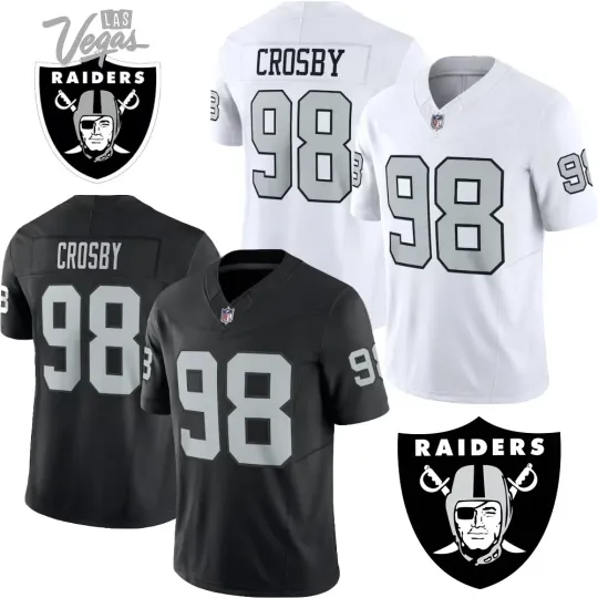 NWT Men's/Youth Raiders #98 Maxx Crosby Black/White Player Jersey