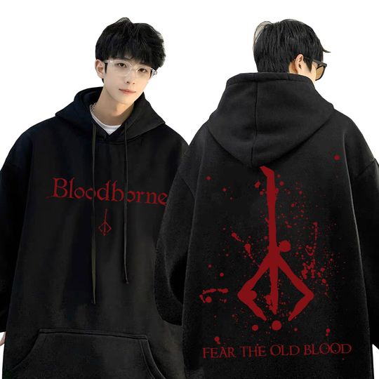 Discover Game Bloodborne Horror Hunter Fear The Old Blood Graphic Hoodie Men Women Casual Vintage Oversized Sweatshirt Male Streetwear