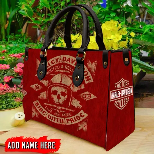 Discover Personalized Harley Motor Davidsonn Racing Leather Handbag Biker Gift