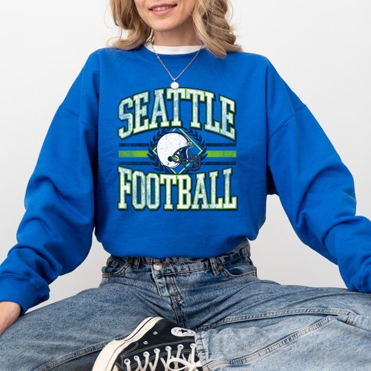 Discover Seattle Seahawks Football Crewneck Sweatshirt Vintage Collegiate Helmet Design Gift