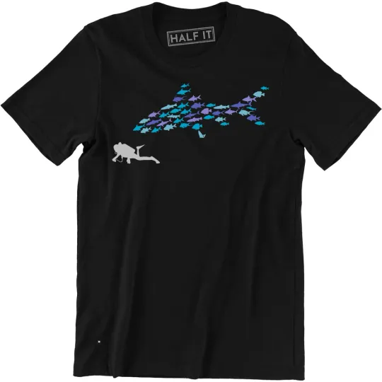 Discover Scuba Life Shirt | Diving Tee Shark Chasing A Diver Men's T-shirt