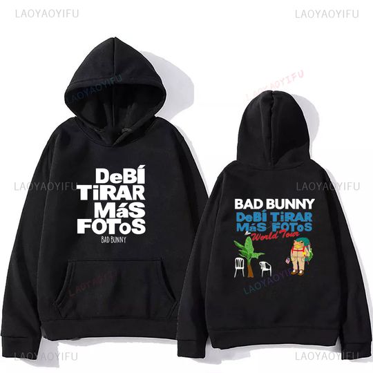 2025 Bad Bunny Debi Tirar Mas Fotos Frog Album Graphic Sweatshirt Fashion Hoodie Woman Man Black Puerto Rico Drop Shoulder Hoody