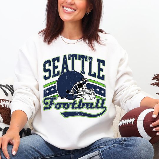 Discover Retro Seattle Football Sweatshirt, Vintage Fan Gift | Game Day Sweatshirt