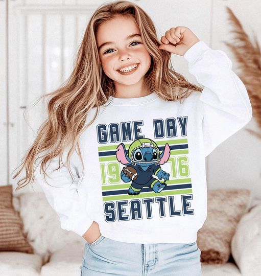 Discover Seattle Stitch Game Day Shirt or Sweatshirt, Cute Stitch Football, Cartoon Stitch Sports Kids