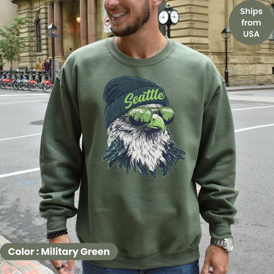 Discover Seattle Football Crewneck Sweatshirt Seattle Mascot Sweatshirt, Vintage Sports Fan Apparel