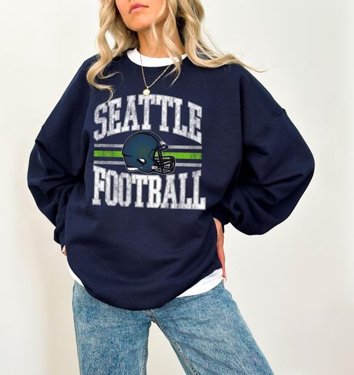 Discover Seattle Football Sweatshirt Vintage Collegiate Seattle Seahawks Crewneck