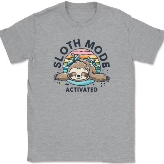 Discover Sloth Mode Activated T-Shirt Funny Lazy Sleepy Humor Animal Joke Graphic Tee