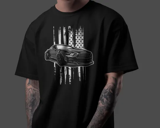 Discover Mustang Fan Art T‑Shirt 100% Cotton Graphic Unisex Tee Car Lover Gift
