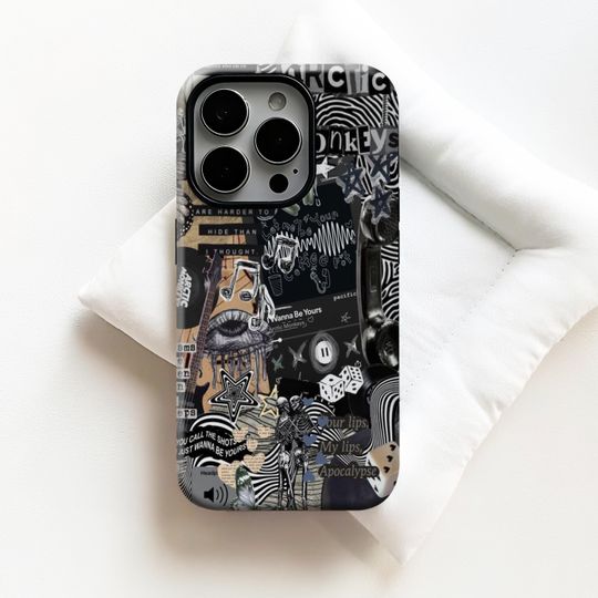 Discover Retro Rock Collage Style Phone Case,Headphones,Skull,Record,Rock n' Roll Aesthetic,For iphone 17 16 15 14 13 12 11 ,Samsung S25 S24,Magsafe