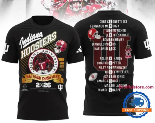 Discover Indiana Hoosi1Er Cfp National Champions 2026 Winner Team Player Name 3D T Shirt