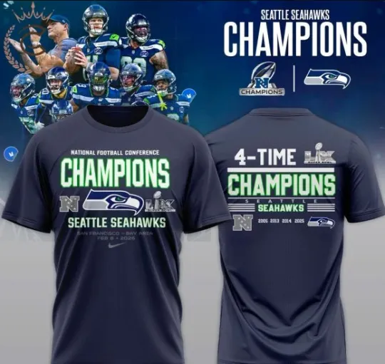 Discover 4-Time Nfc Champions Seattle Seahaw-k T-Shirt Fullsize S-5Xl