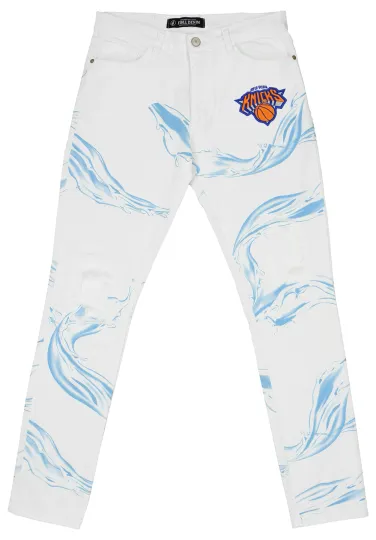 Discover FISLL NBA Men's New York Knicks Distressed Denim Jeans