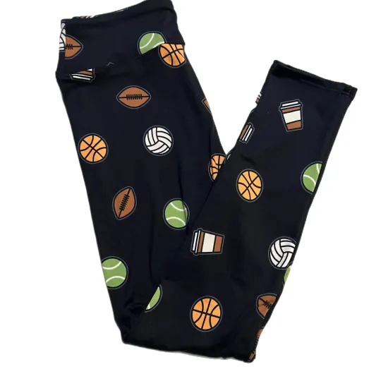 Discover OS LuLaRoe ~ SPORTS BALLS PATTERN ~ Sizes 2-10 LEGGINGS; Basketball Tennis; MOM