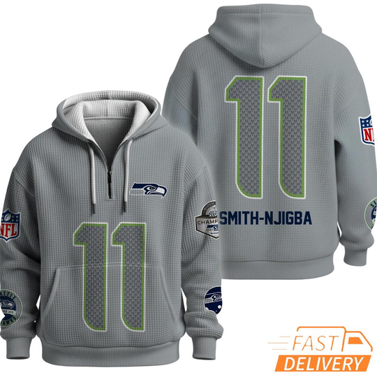 Seattle Seahawks Super Bowl Quest 11 Grey Quarter Zip Waffle Hoodie