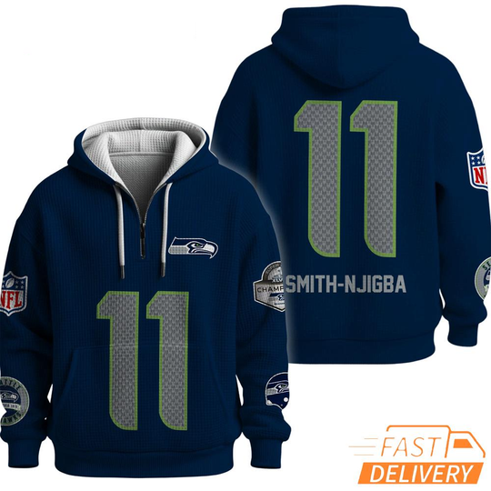 Seattle Seahawks Super Bowl Quest 11 Navy Quarter Zip Waffle Hoodie
