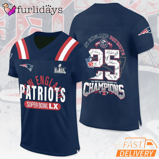 New England Patriots 25 Champions Super Bowl LV Graphic Football Jersey