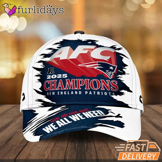 New England Patriots AFC Champions 2025 We All We Need Graphic Cap