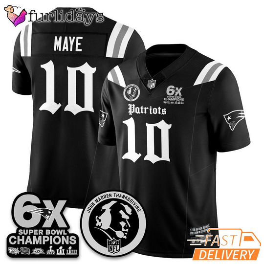 New England Patriots Maye 10 Black Football Jersey 6x Super Bowl Champions football Shirt
