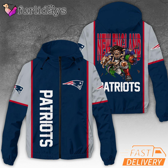 New England Patriots 3D Team Logo Vertical Text Windbreaker Hoodie